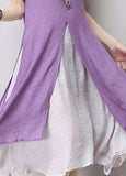 Pretty Purple Slit Faux Two Piece Dress