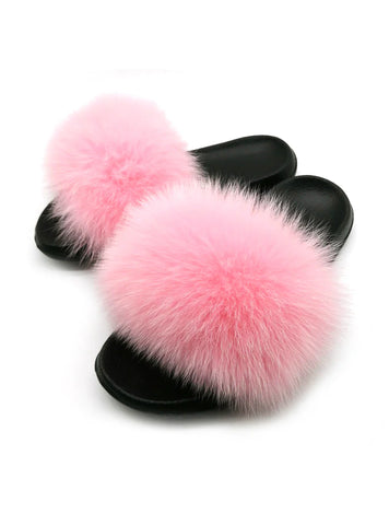 PINK CASUAL RACCON FUR SANDALS FURRY FLUFFY PLUSH SHOES