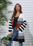 STRIPED CARDIGAN COLOR MATCHING SWEATER COAT