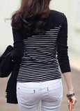 Trendy Long Sleeve Stripe Print Black T Shirt