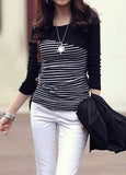 Trendy Long Sleeve Stripe Print Black T Shirt