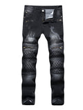 Slim Fit Men's Fashion Jeans Mid Waist Elastic Zipper Printed 