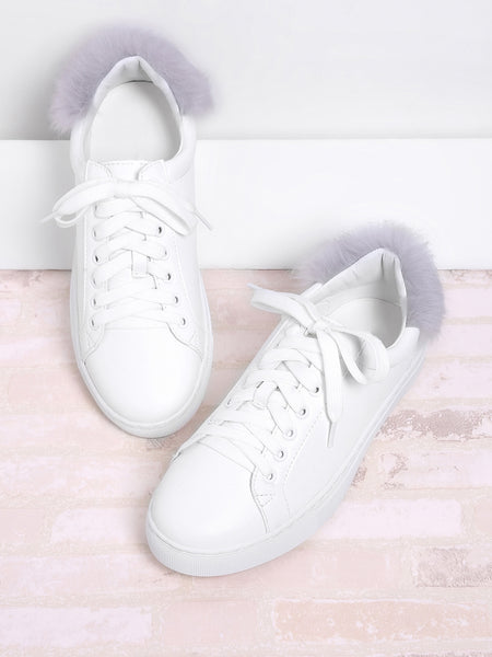 Fathion Round Toe Lace Up Sneakers With Faux Fur