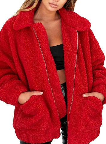 Elegant Faux Fur Coat Women Warm Soft Zipper Fur Jacket 