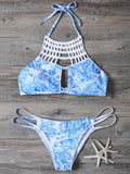 Printed String Cut Out Bikini Set