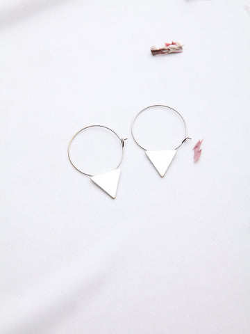 Fashion Silver Triangle Detail Hoop Earrings
