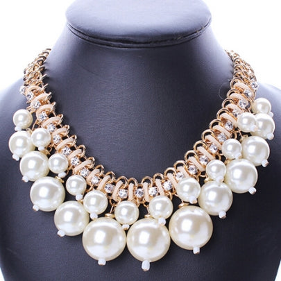 Cheap White Pearls Pendant Double Layers Alloy Necklace