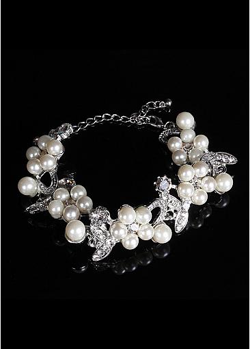  Bracelets With Rhinestones & Pearls Elegant Alloy