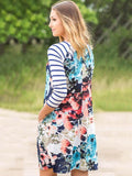 Floral Split-joint Striped Mini Dress