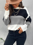 STRIPED STITCHING PULLOVER SWEATER