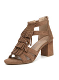 FRINGED HIGH-HEELED FISHMOUTH THICK-HEELED SANDALS