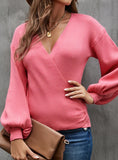 V-NECK LANTERN SLEEVE CHEST SWEATER