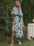 CHIFFON LEAF PRINT BOHEMIA DRESS