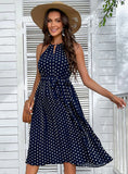 BLUE SUSPENDER POLKA DOT BEACH DRESS