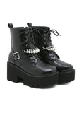 BELT BUCKLE METAL PEARL CHAIN THICK-SOLED BOOTS