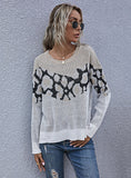 PRINT CREW NECK PULLOVER SWEATER