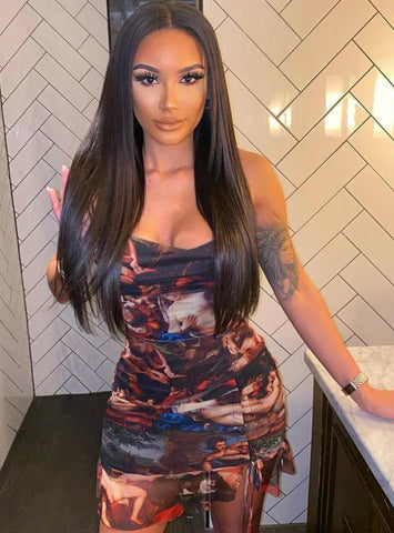 PRINT SLEEVELESS RUFFLES RUCHED SEXY MINI DRESS