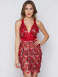 SEXY V-NECK BACKLESS FRINGED SEQUINED DRESS
