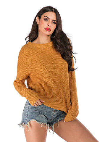 SIMPLE SOLID COLOR ROUND NECK PULLOVER SWEATER