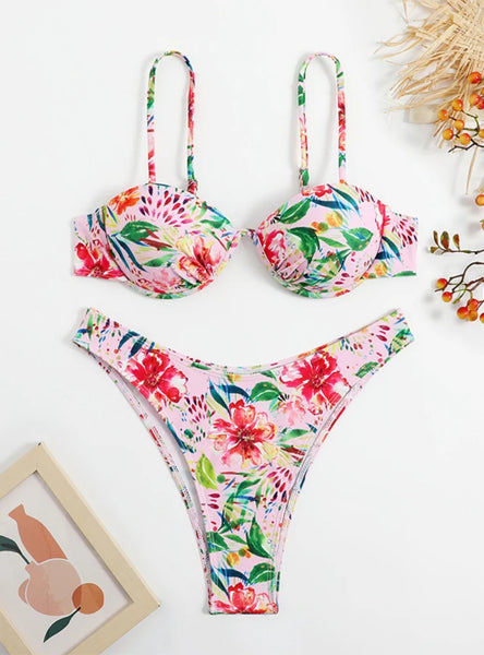 PRINTED SMALL CHEST GATHERED PRINTED SWIMSUIT