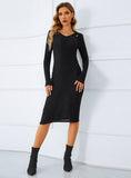SOLID COLOR KNITTED LONG SLEEVE DRESS