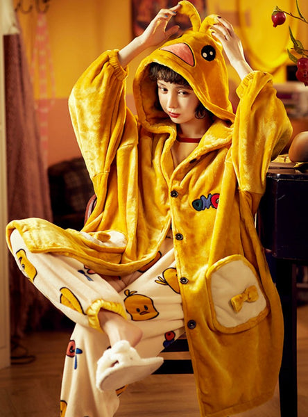 CORAL VELVET PAJAMAS BATHROBE FLANNEL LITTLE YELLOW DUCK
