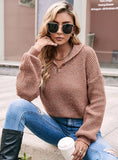 SOLID COLOR LAPEL LANTERN SLEEVE SWEATER