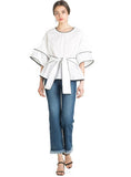SOLID WHITE TIE FRONT SOFT CASUAL LOOSE SHIRT HALF SLEEVE