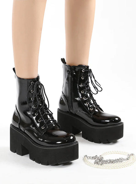 PEARL CHAIN THICK BOTTOM SIDE ZIPPER WOMEN'S BOOTS