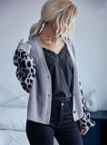 LONG SLEEVE LEOPARD PRINT STITCHING SWEATER COAT