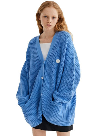 SWEATER BLUE SINGLE-BREASTED SWEATER COAT