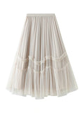 PLEATED CORRUGATED SPLICED GAUZE SKIRT