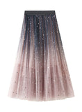 GRADUAL STAR SEQUINS ELASTIC WAIST GAUZE SKIRT