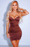 FASHION SATIN V-NECK BACKLESS PLEATED DRESS