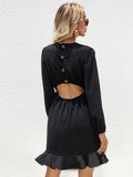 BLACK RUFFLED LONG-SLEEVED DRESS