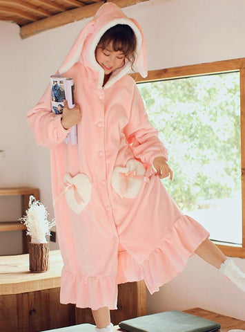 LONG EARS RABBIT PINK LONG SLEEVE POCKET CORAL FLEECE