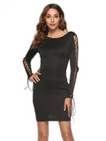 BLACK LONG SLEEVE SHORT DRESS