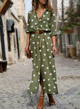 DOT PRINT LONG SLEEVE BUTTON LONG DRESS