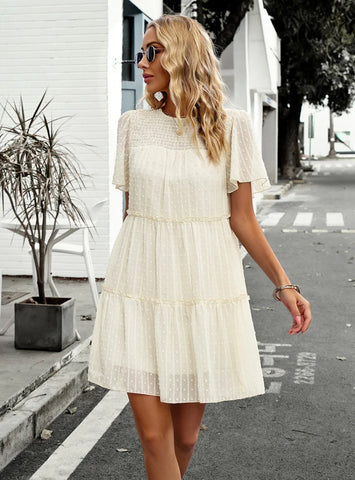 A-LINE SOLID COLOR SHORT SLEEVE DRESS