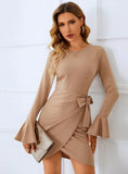 IRREGULAR FLARED BOW SLEEVES SPLIT DRESS