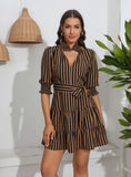 STRIPED CASUAL V-NECK DRESS