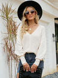 LOOSE BAT SLEEVE V-NECK BUTTON ROPE SWEATER