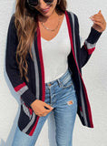 LONG STRIPED POCKET KNITTED CARDIGAN