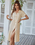 SOLID BUTTON CASUAL DRESS