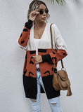 LEOPARD PRINT STITCHING CARDIGAN CONTRAST SWEATER