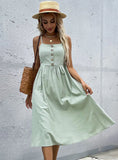 BUTTON SLING SLEEVELESS A-LINE DRESS