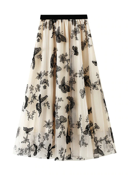 BUTTERFLY MESH MEDIUM LONG SKIRT