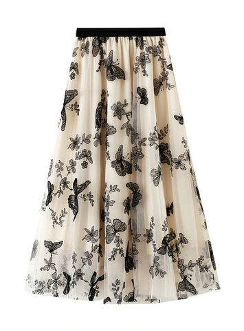 BUTTERFLY MESH MEDIUM LONG SKIRT