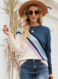 COLOR MATCHING CREW NECK STRIPED SWEATER