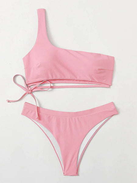 ONE-SHOULDER PINK SEXY BIKINI